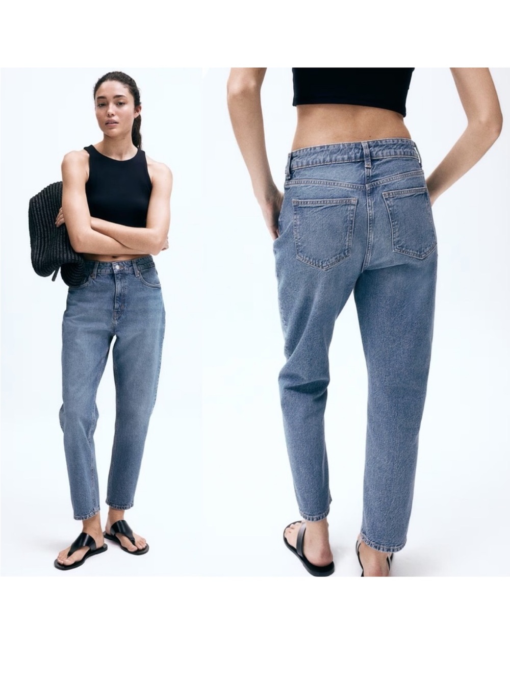 H&M High Rise Mom Straight Leg Denim Jeans Blue Wash 90s Y2K - Size 6
